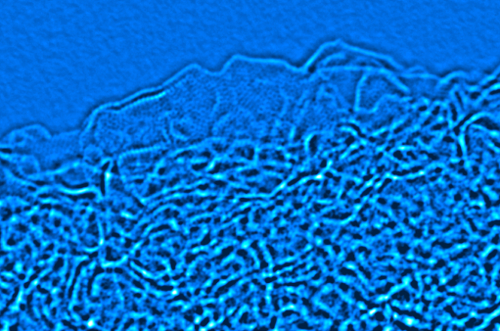 Electron micrograph of highly porous activated graphene, for use as an electrode in an ultracapacitor.