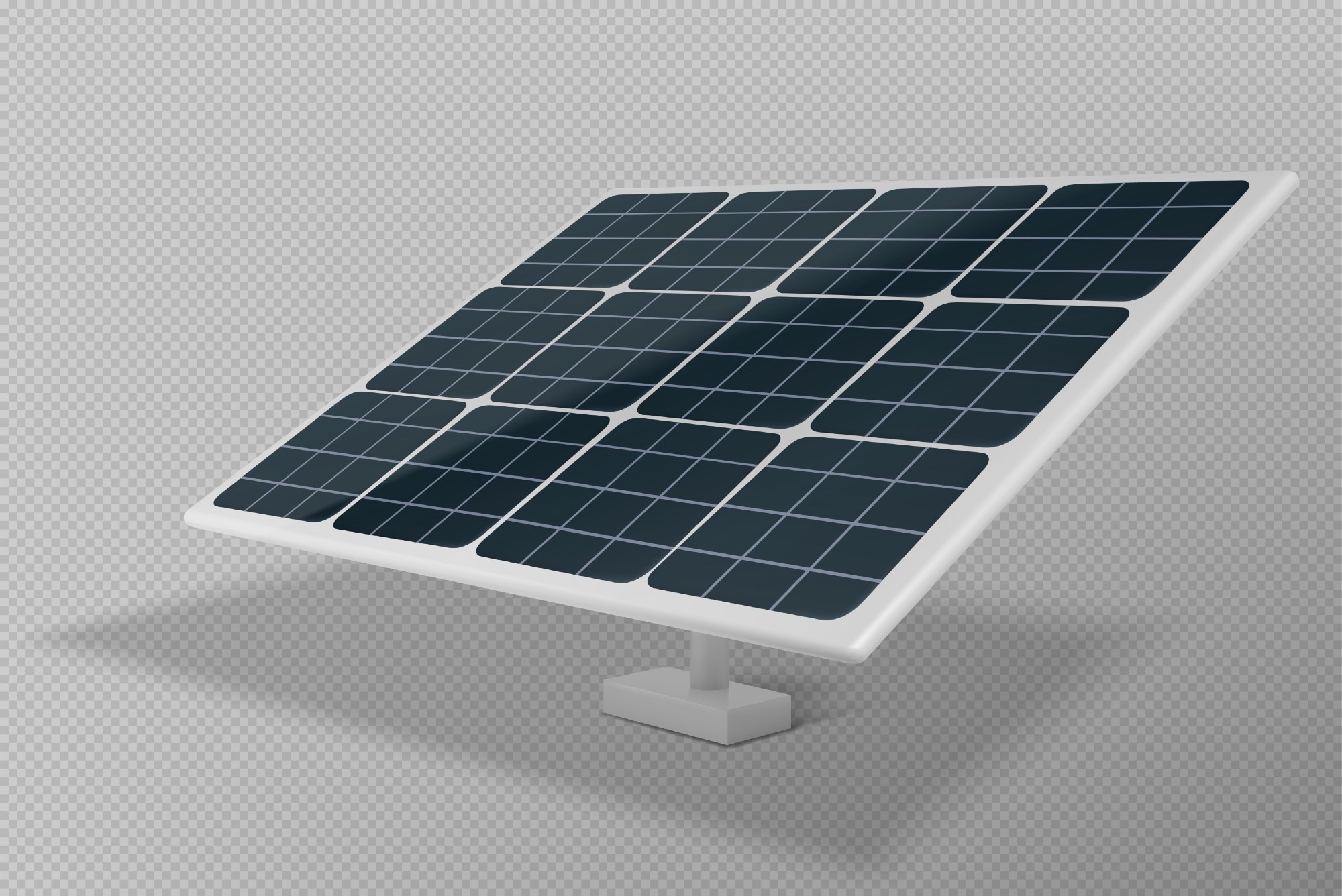 Realistic 3D photovoltaic module isolated on transparent background.