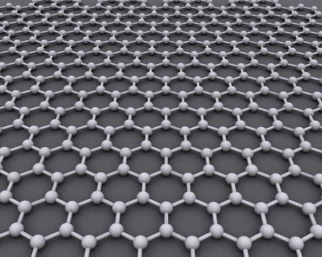 Graphene is a single sheet of carbon atoms, lined together in a hexagonal pattern.
