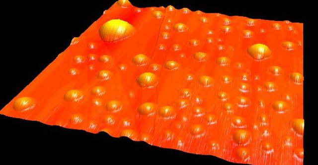 Nanobubbles at the interface between hydrophobic silica and water.
