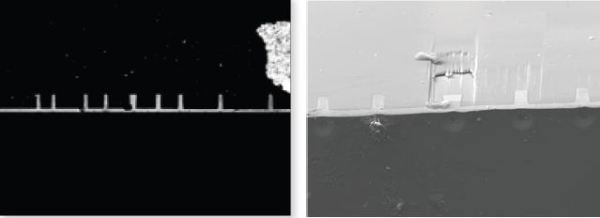 SEM Backscattered and secondary electron images of the TSVsection.