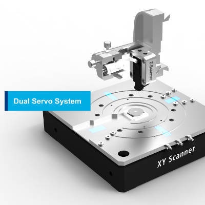 Dual Servo System is a two symmetric, low-noise position sensors are incorporated on each axis of the XY scanner to retain high scan orthogonality for the largest scan ranges and sample sizes.