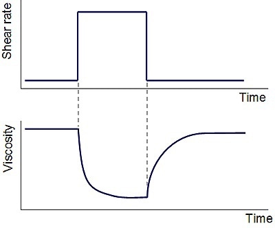 Thixotropy during a step rate test.