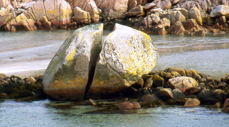 A large broken stone