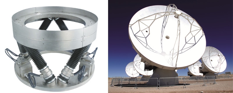 Weatherproof Hexapods, such as the H-850k model shown above, align the secondary reflectors in the world’s largest astronomical telescope: The ALMA observatory in Chile (Image: PI)