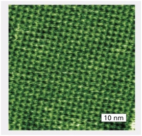 AFM image showing a square lattice with 2.24 ± 0.05 nm spacings of Porphyrin 2D arrays on hexagonal boron nitride in air. Image credit: P. Beton, Univ. Nottingham.