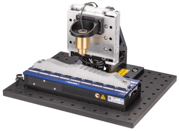 Fast autofocus demonstrator with voice coil Z axis stage and 3-phase linear motor on the X axis