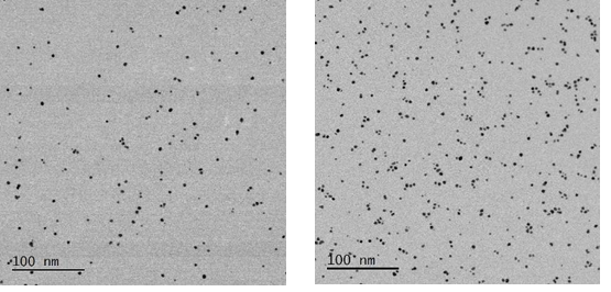 Bright Field image of set A (left) and Set B(right) Pt nanoparticles