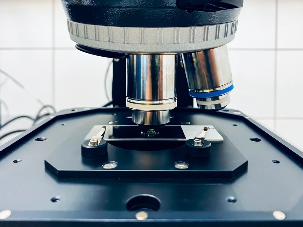 A scientific sample being investigated using a Raman microscope - spectroscope.