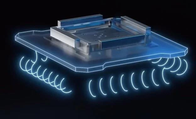 Magnetic levitation principle – the platform is supported by magnetic fields only.