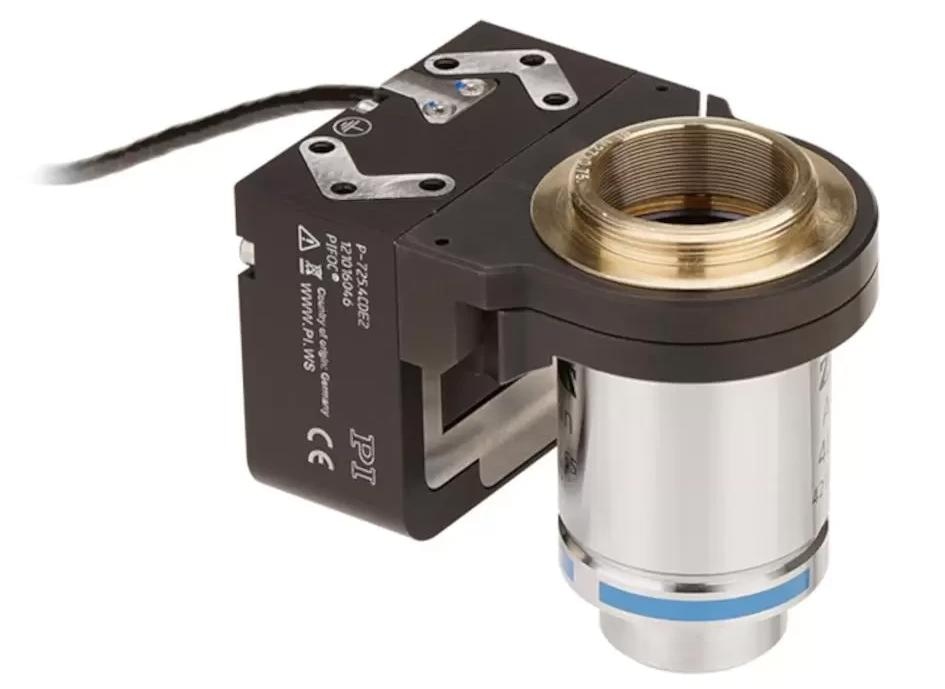 The flexure-guided P-725 piezoelectric scanning stage is designed to directly integrate a microscope lens. It provides up to 0.8mm travel, nanometer precision, and very smooth motion.