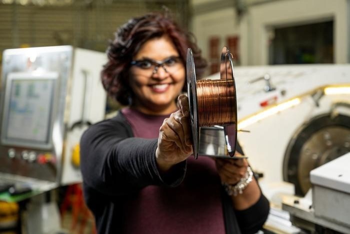 Keerti Kappagantula and her colleagues developed highly conductive copper wire in bulk, as shown here. Image Credit: Photo by Andrea Starr | Pacific Northwest National Laboratory