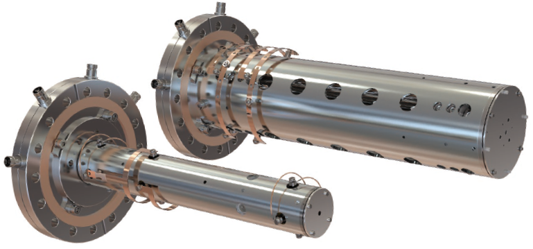 Transfer quadrupoles: 9 mm and 20 mm pole diameter quadrupoles mounted on DN-150-CF double-sided Conflat flange.