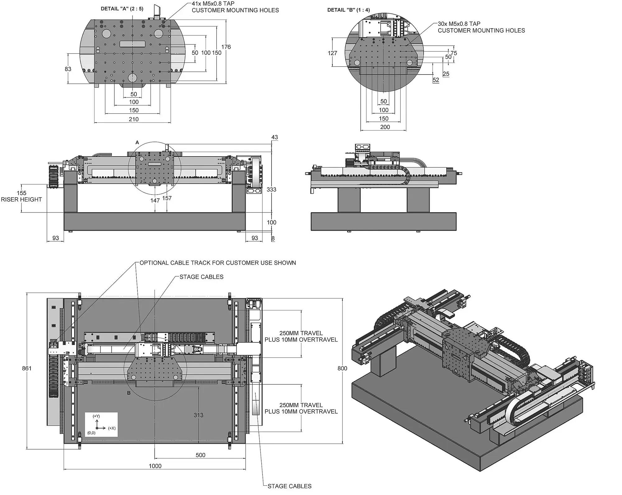 A-341 gantry system, dimensions in mm.