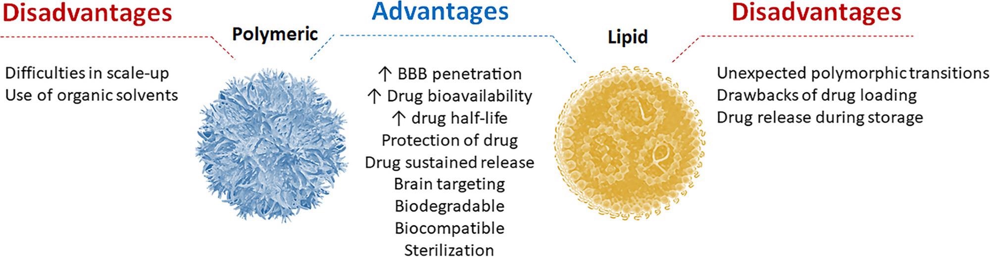 Main advantages and disadvantages of polymer and lipid nanoparticles.