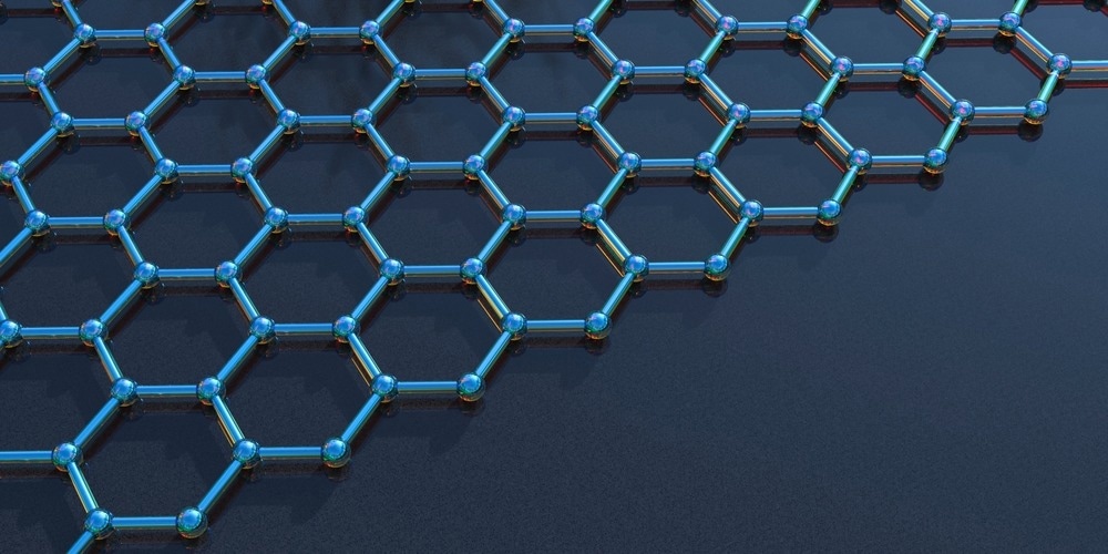 Graphene atomic structure, 3D illustration. Graphene is an allotrope of carbon that consists of a single layer of atoms arranged in a single-layer honeycomb lattice nanostructure
