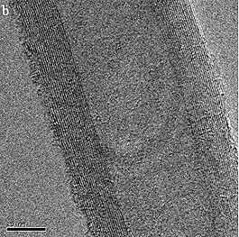 TEM images of CNTs (a) Low resolution (b) High resolution.